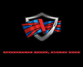 Shield with red and blue striped bundles crossed by a red X, representing security or protection concept
